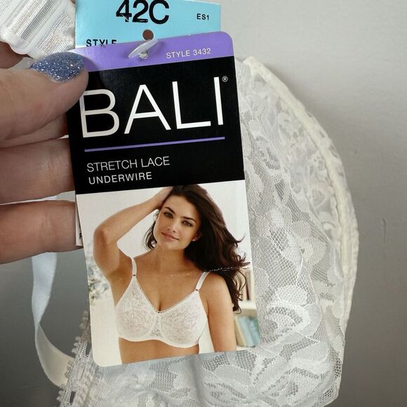 Bali Stretch Lace Underwire Bra Size 42C White NWT Sexy - Picture 15 of 16